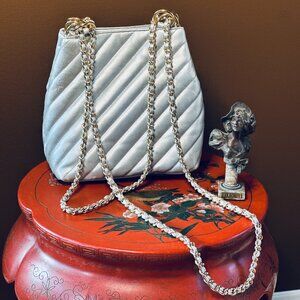 Vintage Giani Bernini Quilted Metallic Silver Bucket Bag with Gold Hardware
